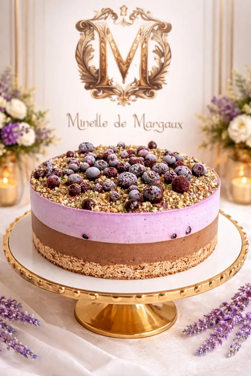 Tort raw vegan cu ciocolata, afine si lavanda